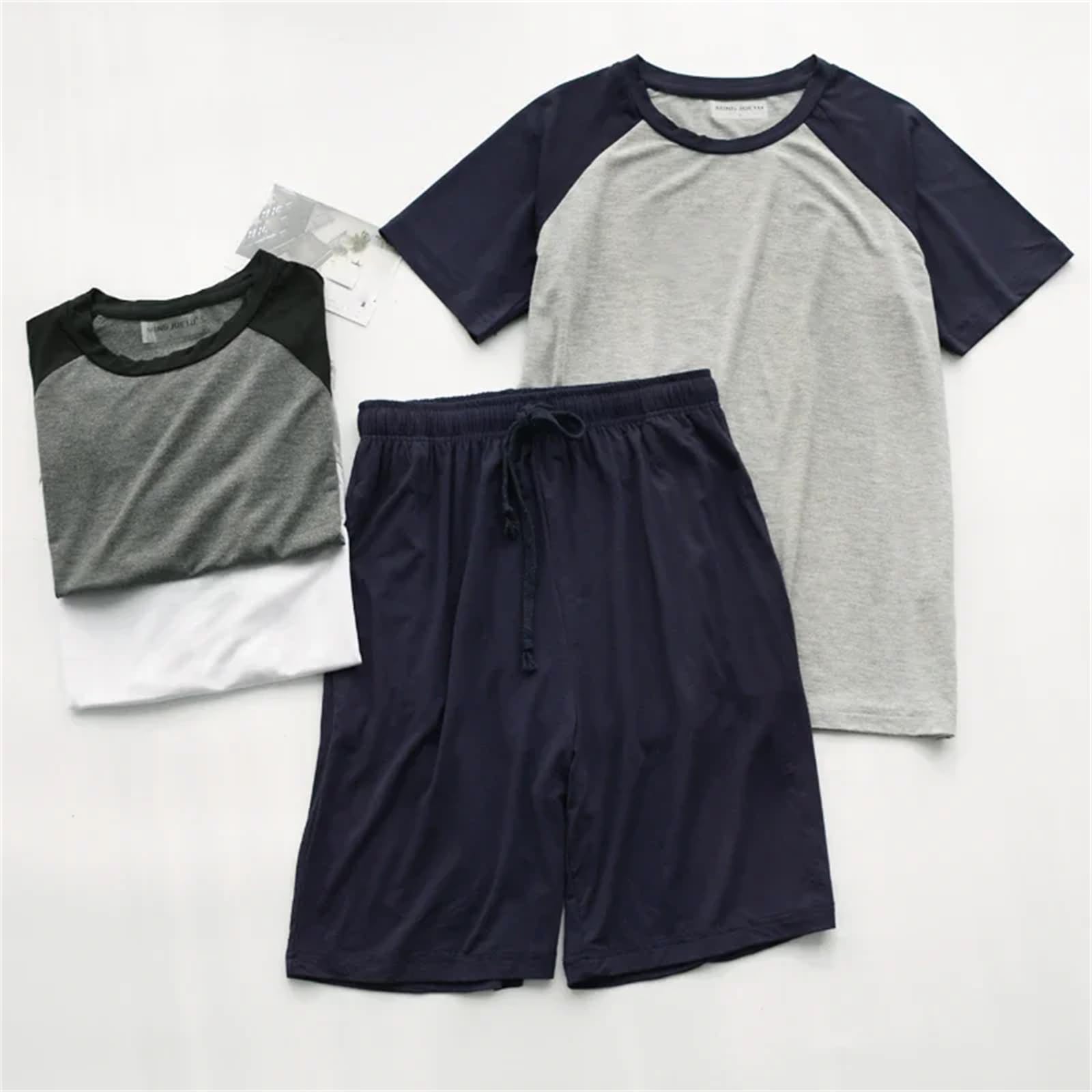 Lmtossey Pijama de verano modal para sección delgada, pantalones cortos sueltos de manga corta, se pueden llevar fuera del hogar