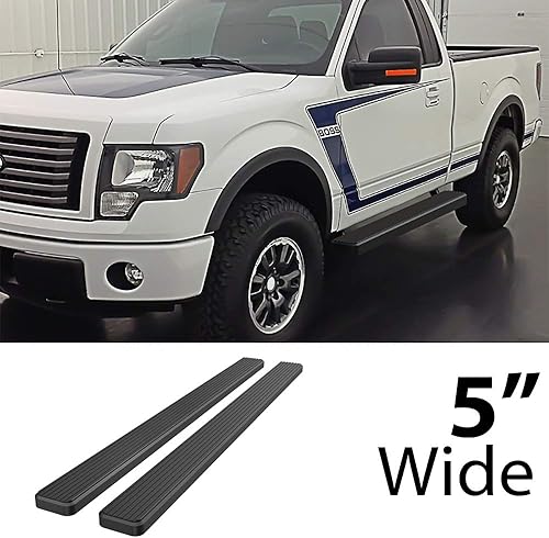 Miniatura 2 de Para 2009-2014 F150 Pastilla de cabina regular de 2 puertas (barra Nerf  escalones laterales) Estribos Eboard negros de 5 pulgadas