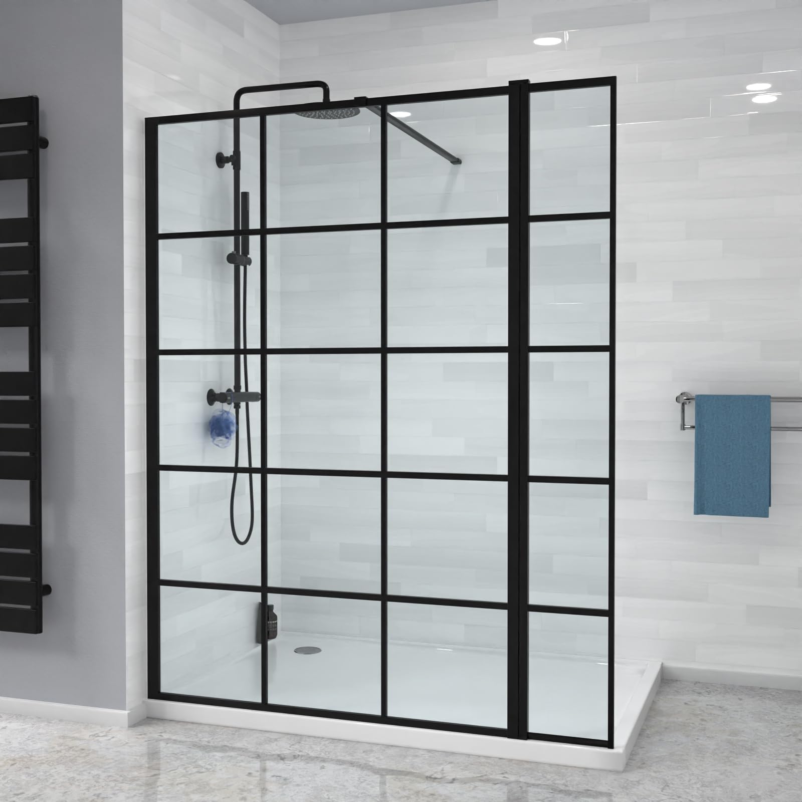 Nes Home Black Wet Room Grid 1200Mm Shower Screen 8Mm Tempered Glass & Return Panel