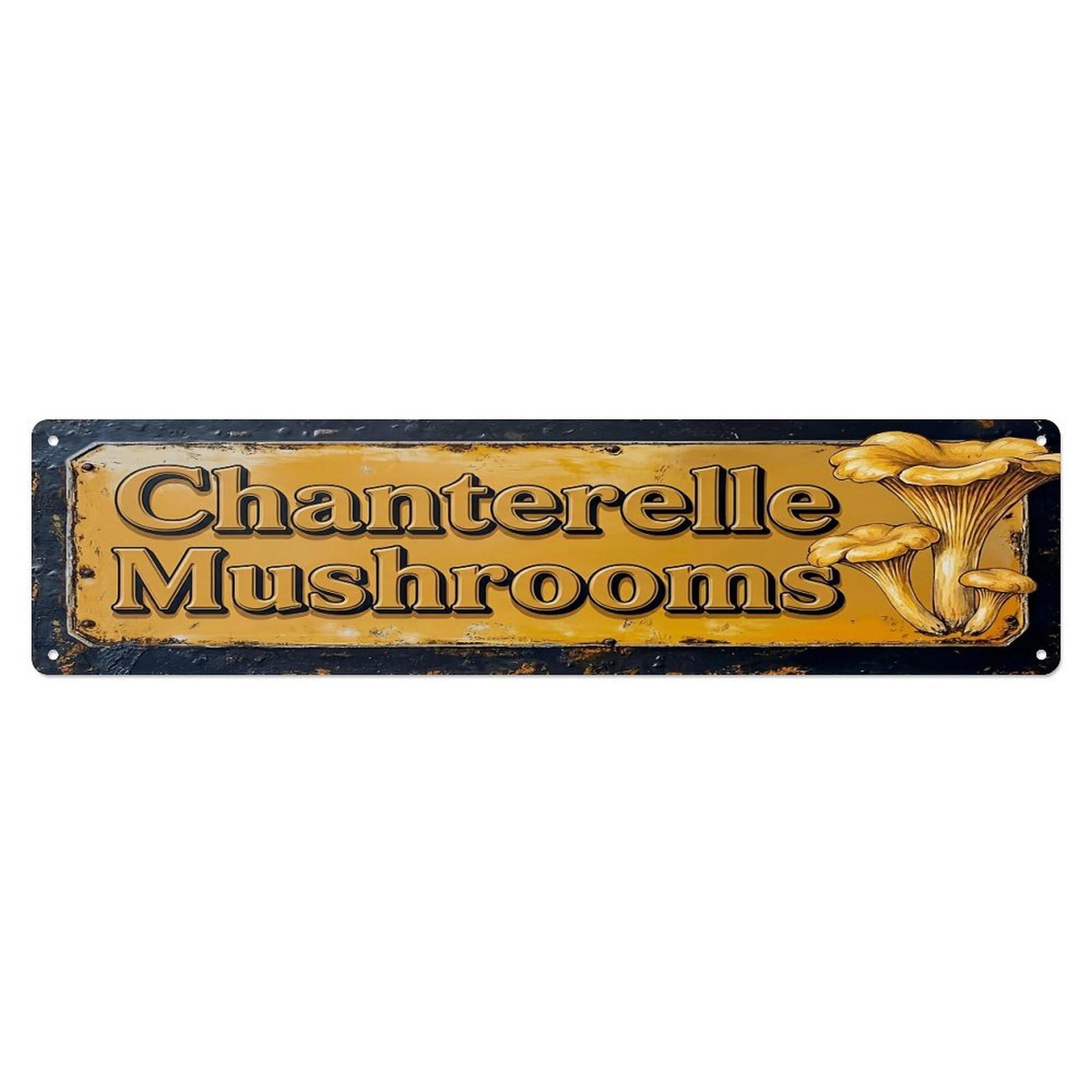 Vintage Chanterelle Mushrooms Golden Farmhouse Metal Tin Sign