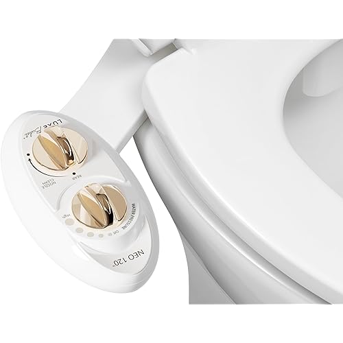 LUXE Bidet NEO 120 - Single Nozzle, Self-Cleaning, Non-Electric Bidet Attachment for Toilet Seat, Adjustable Water Pressure, Rear Wash (Gold)