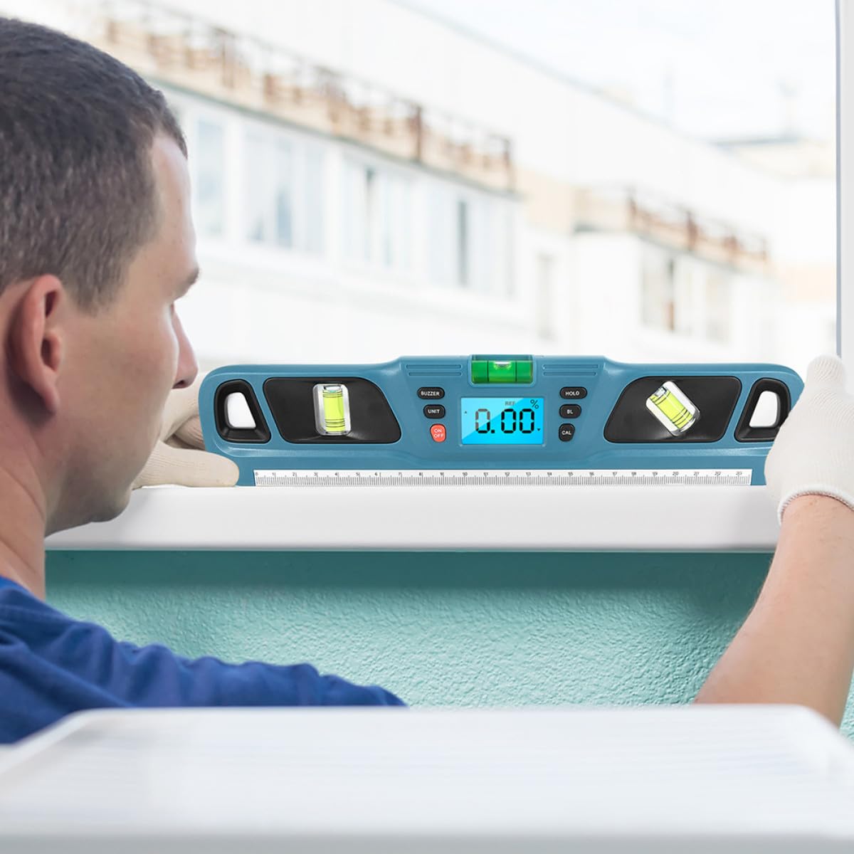 Levemolo Livella Righello Retroilluminata in Plastico Blu Precisione ±0.1°, Risoluzione 0.05°, Facile da Misurare per Misurazioni Industriali e Domestiche
