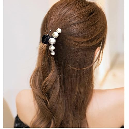 Miniatura 4 de 3 pinzas grandes de perlas para el cabello, color blanco, negro, marrón, perla, pinzas de sujeción fuerte, pinzas de mandíbula para el cabello,