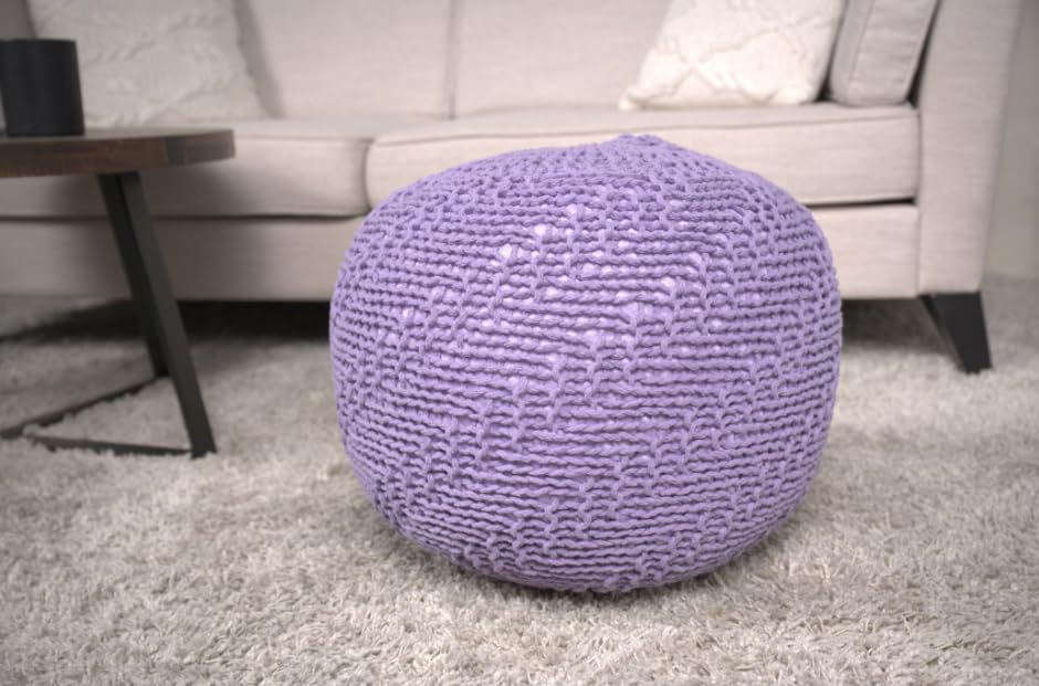 TREATLIFE HOME Knitted Cotton Round Pouf for Living Room, Decorative Ottoman or Floor Cushion, Lavender Color