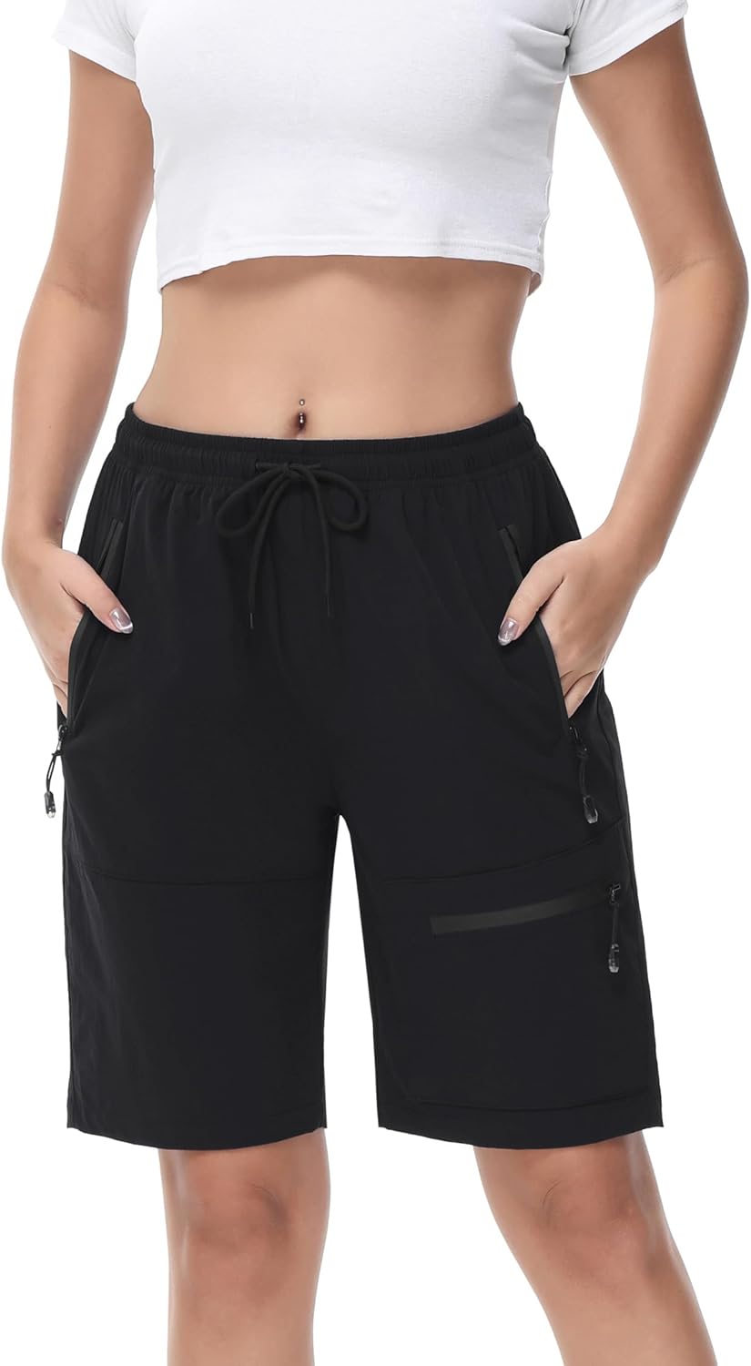 Women's Cargo Shorts with Zipper Pockets Quick Dry Lightweight Summer Shorts for Women Outdoor Hiking Travel
