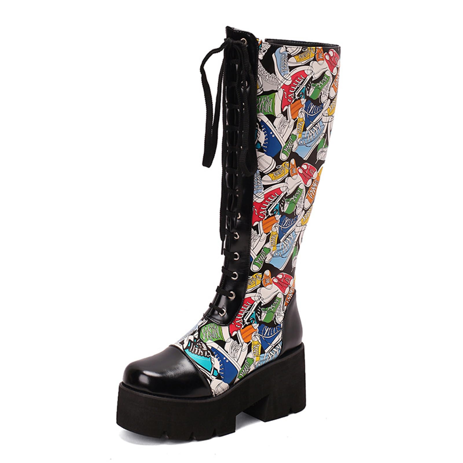 Bottes de chevalier de grande taille imprimées avec lacets avant chic
