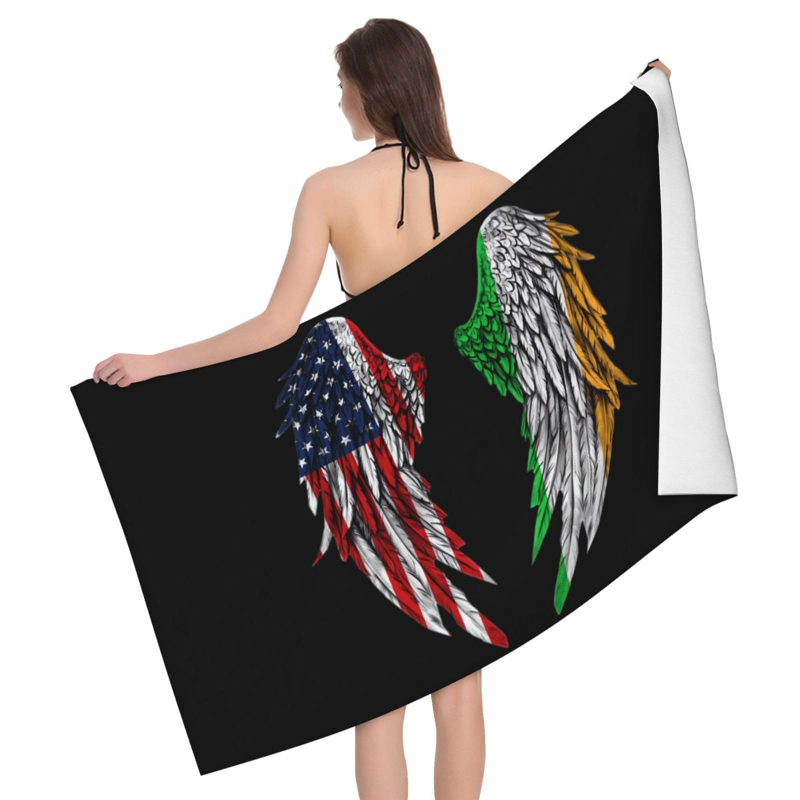 HLBSDM Microfiber Wings America and Irish Flag Beach Towel Quick Dry Soft Sand Free Beach Towels for Pool Swim Beach Lightweight Thin Towels