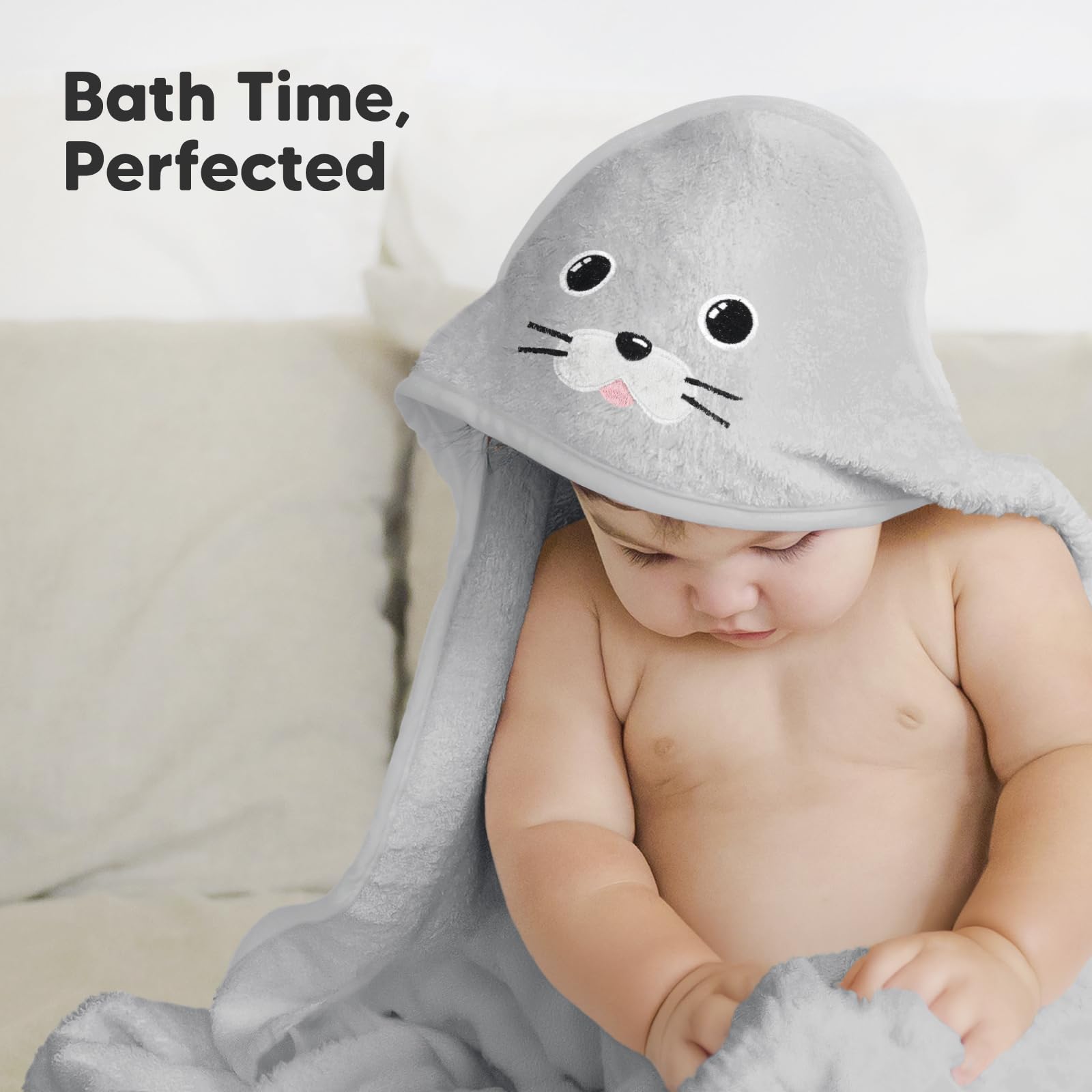 KeaBabies Toalla de baño - Toallas con Capucha Suave para bebé con Capucha Toalla de bebé de bambú orgánico para Infantil - Toalla Natural (Seal)