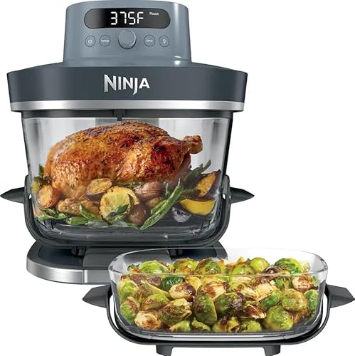 Ninja Crispi Air Fryer Pro Glass Countertop 1800W 6-Qt & 2.5-Qt CleanCrisp Thermal Shock Resistant Modular Base Family Size Digital 6-in-1 Max Crisp Air Fry Roast Bake Dehydrator Cook System.