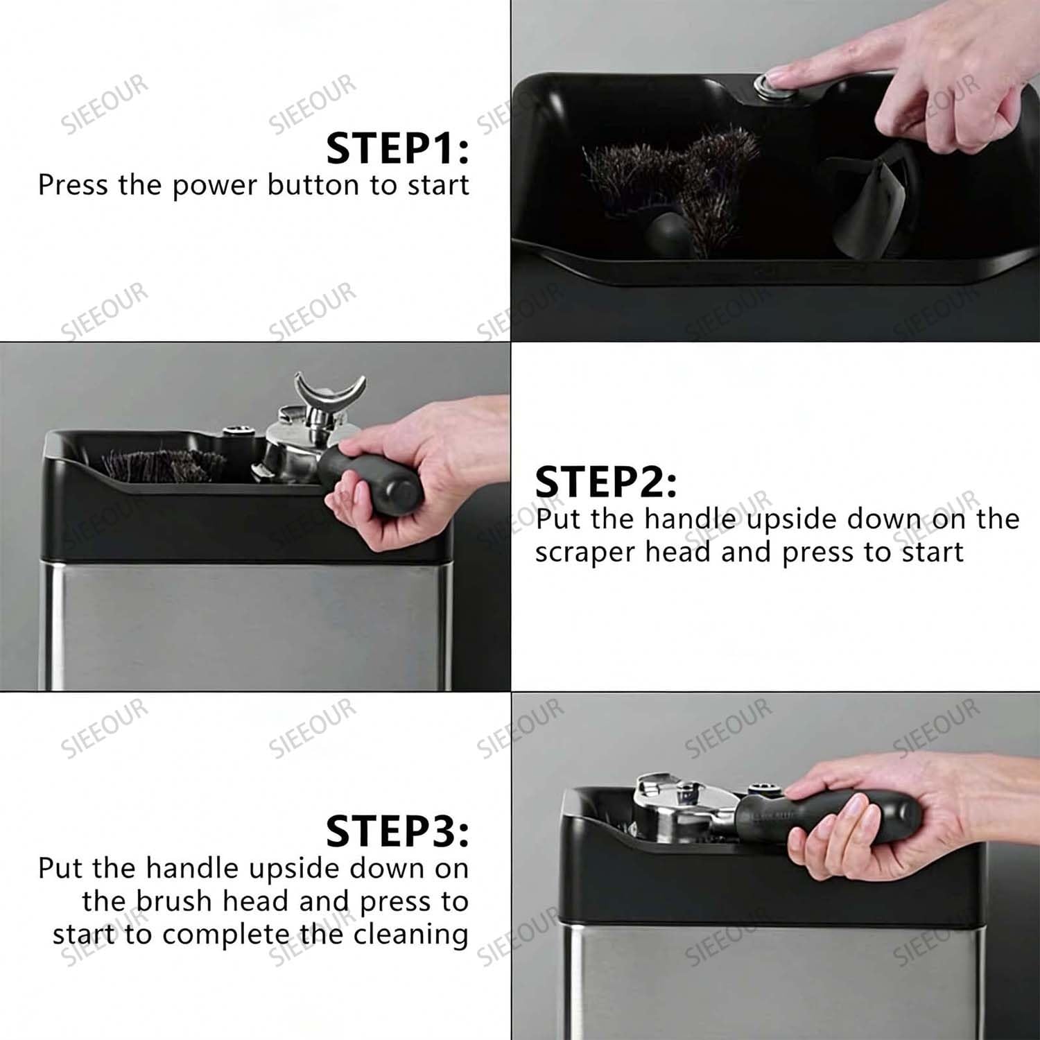 Máquina limpiadora de portafiltros de café eléctrica, dispositivo automático de limpieza de suelo con cepillos duales, 340 RPM, se adapta a 58 mm y 51 mm, ideal para uso comercial y doméstico