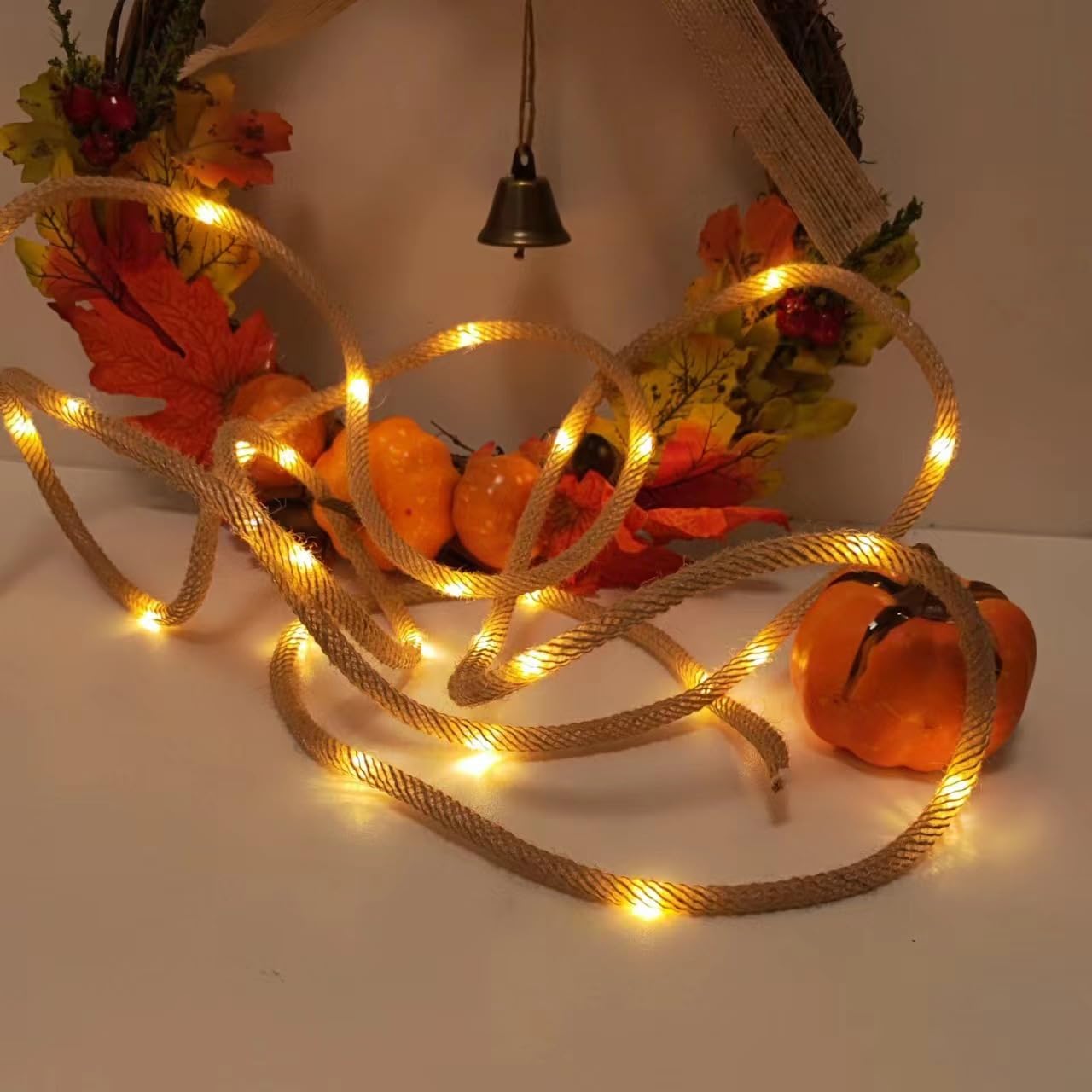 Guirlande Lumineuse en Chanvre,18m 200LED Guirlande Lumineuse en Corde de Chanvre Marron Naturel, Ultra-lumineuse, Lampe Féérique USB, 8 Modes D'éclairage