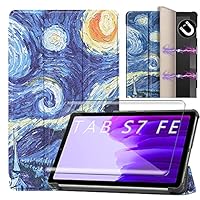 HYMY Hülle + 1 Pcs Schutzfolie Panzerglas für Samsung Galaxy Tab S7 FE hülle 12.4" - Flip Case Cover Schutzhülle Schutzfolie Samsung Galaxy Tab S7 FE panzerglas-XK