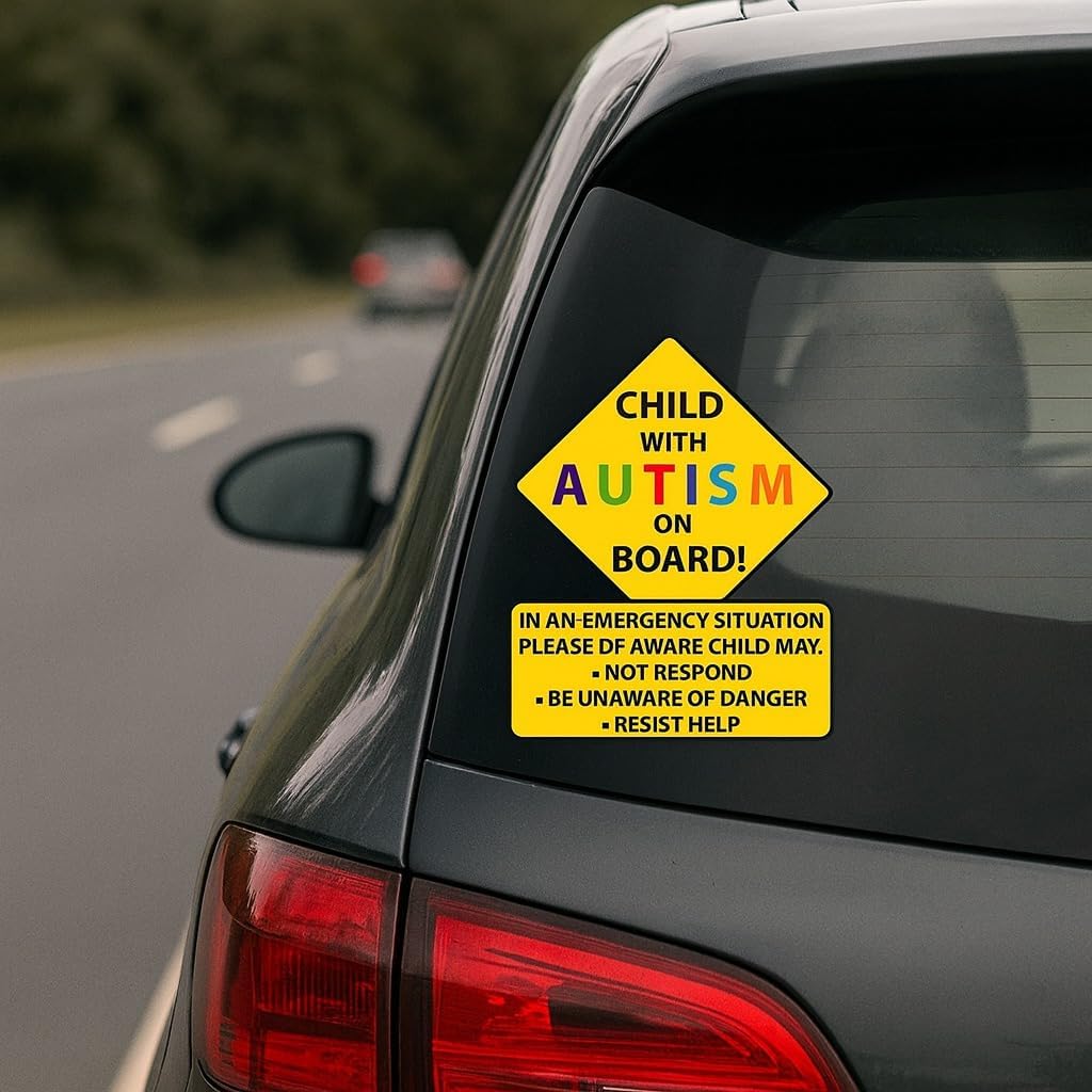AK Warning Car Sticker Autistic Child on Board Autism Awareness Safety Rescue 2 pcs Vinyl Sticker Decal for car | Van | Trucks | Motorcycle | Bumper | Window Any Smooth Surface Size: 5"