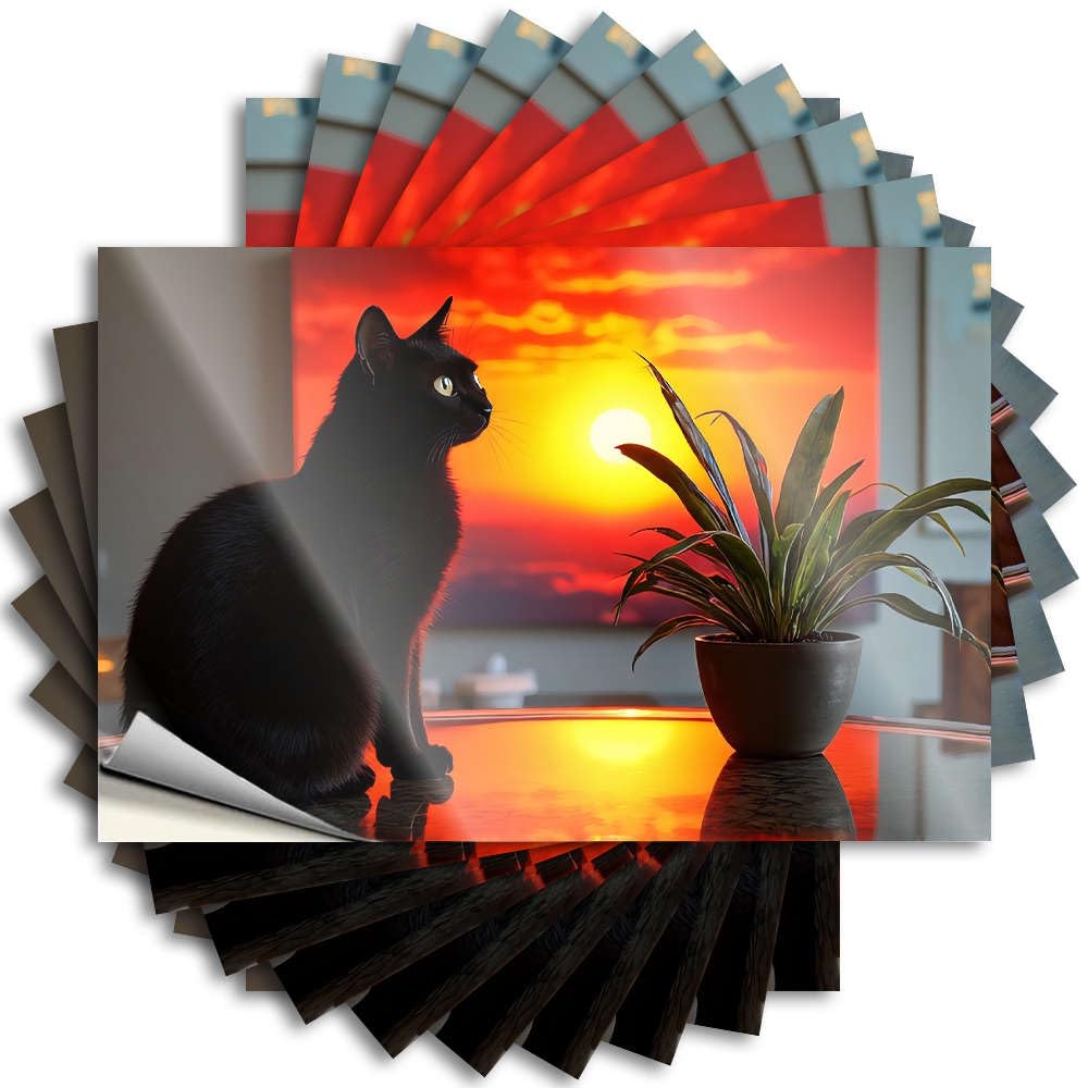 Emo Decals Bottle | A Black Cat Sits On A Table Next to A Potted Plant Badass Coffee Sticker Pack(8X12CM)