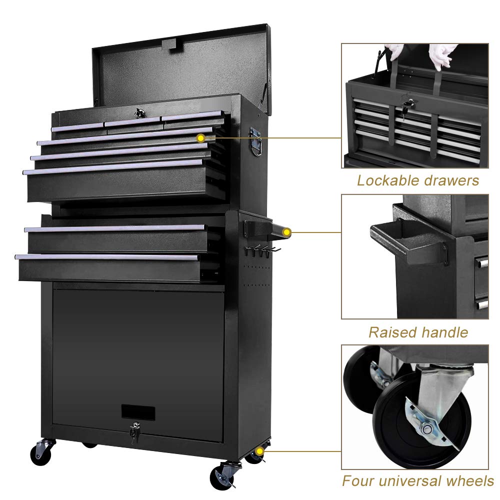IChoice 8 Drawer Rolling Tool Chest with Drawers and Lock, 2 in 1 Detachable Portable Tool Box for Mobile Workbench, Versatile Zero Assembly Garage Tool Cabinet with Wheels for Warehouse