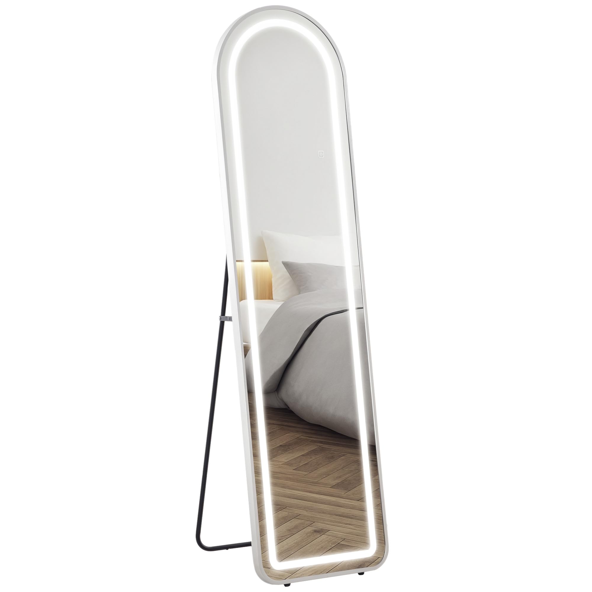 HOMCOM Miroir Pleine Longueur LED 150x40 cm 3 Couleurs Lumière Réglables Interrupteur Tactile Fonction Mémoire Argent