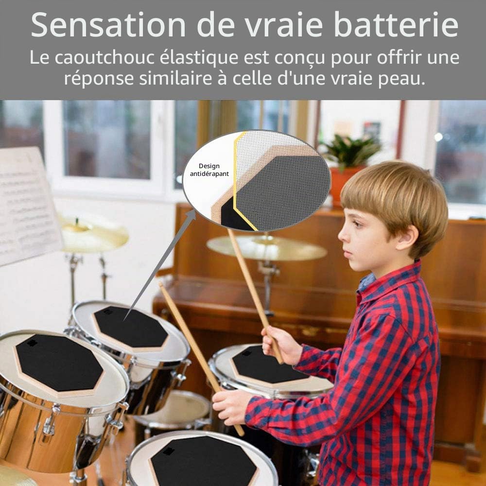 Pad Entraînement 8 Pouces, Caoutchouc et Bois Drum Practice Pad Kit pour Débutants et Professionnels avec 2 Pilon