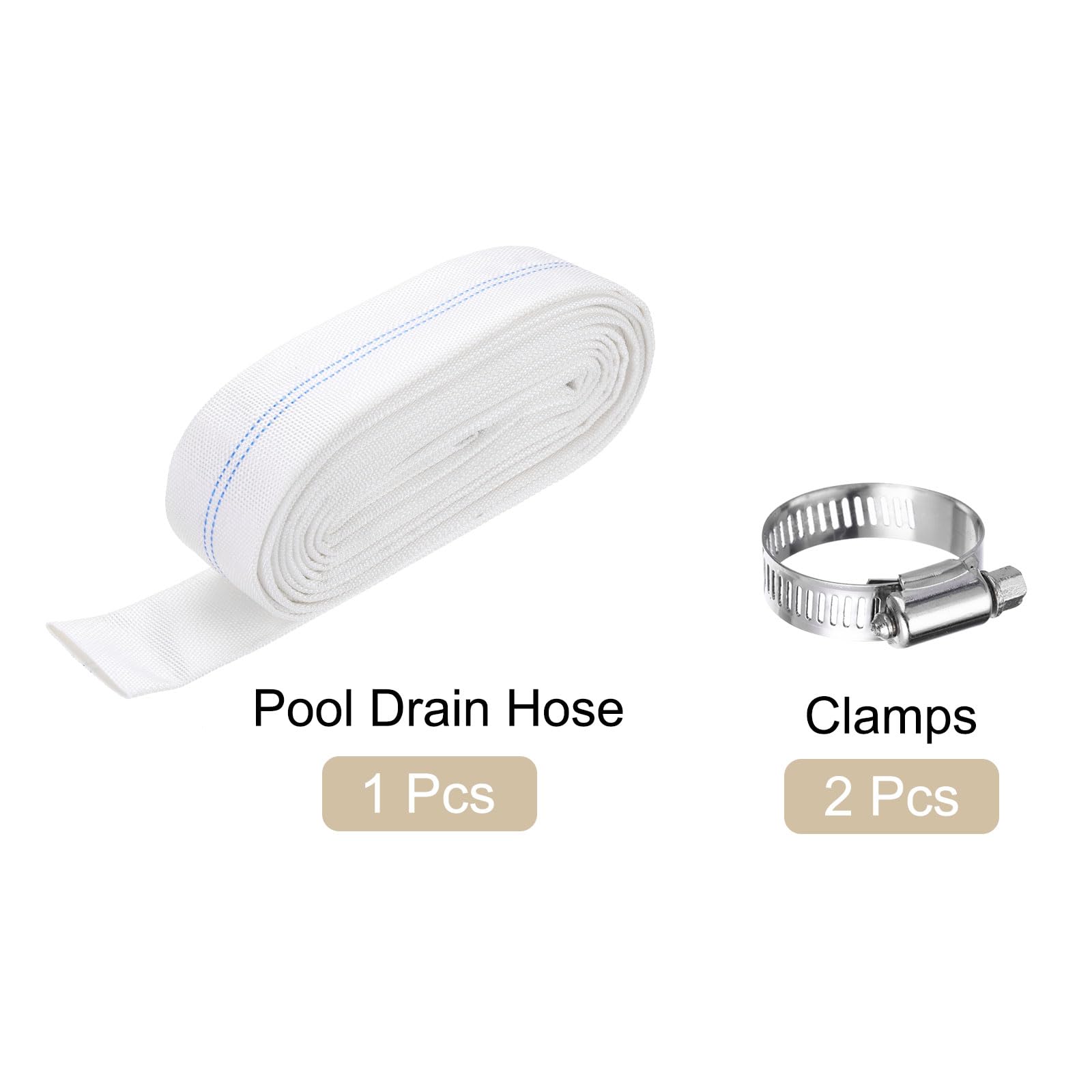 Tuyau de rinçage de piscine de 2,5 cm x 30 m, tuyau de vidange renforcé en PVC plat, tuyaux de pompe de décharge d'eau pour filtre de piscine, pompe de natation, avec 2 pinces, blanc