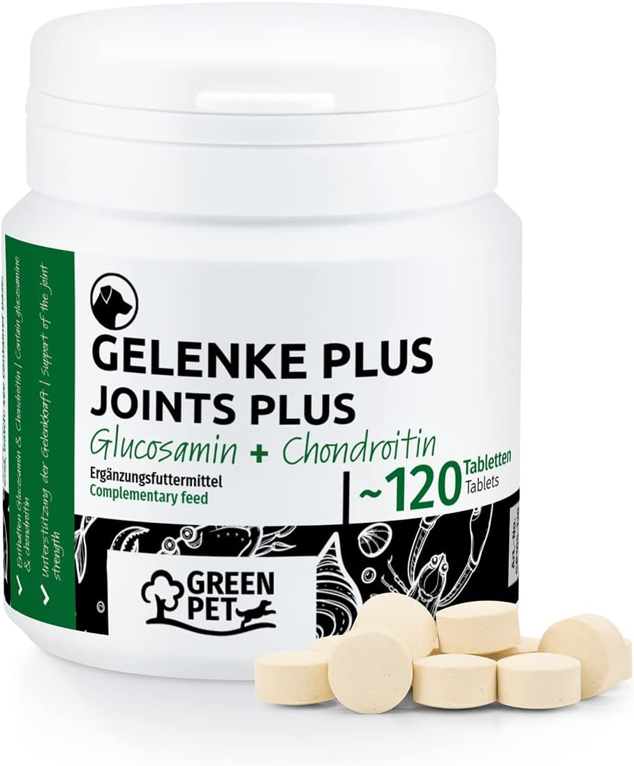 GreenPet Joints Plus, joint tablets for dogs - 120 joint tablets, High dosage glucosamine, Chondroitin for exercise, agility and prevention, High acceptance by dogs, Made in Germany