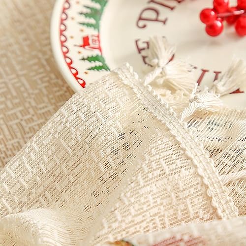 Miniatura 4 de ABANO Mantel rectangular de encaje con campanas de encaje, diseño bordado, mantel rectangular rústico o cubierta de mesa de comedor para 4-10