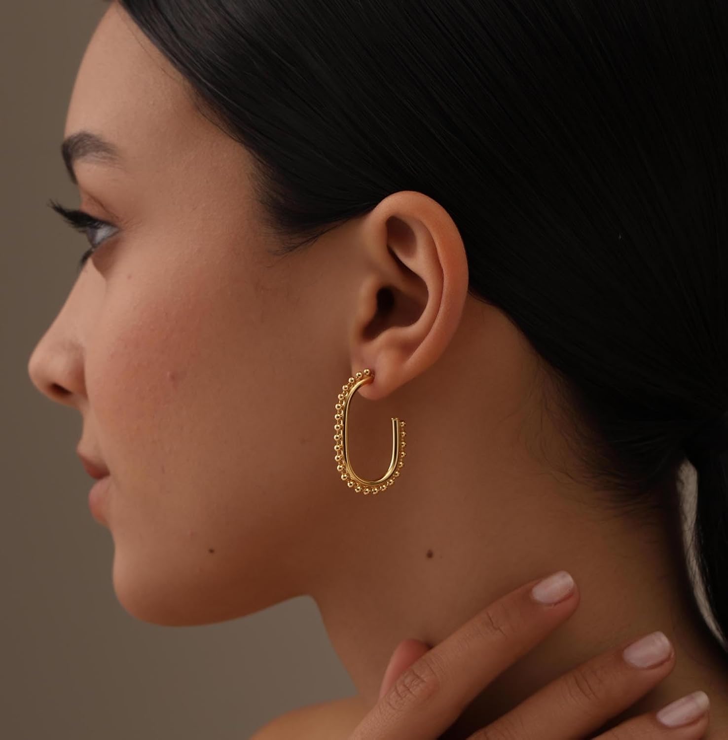 LeCalla ALL Made of 925 Sterling Silver Earrings Hoops Jewelry Medium Large Italian Gold-Plated Antique Twisted Diamond-Cut Open Half C Hoops Earring for Women - Image 2