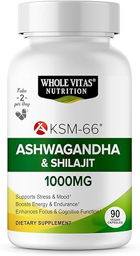 KSM-66 Cápsulas de extracto de Ashwagandha y Shilajit (90 cápsulas45 porciones, 1000 mg KSM-66 por porción) Extracto de raíz de Ashwagandha