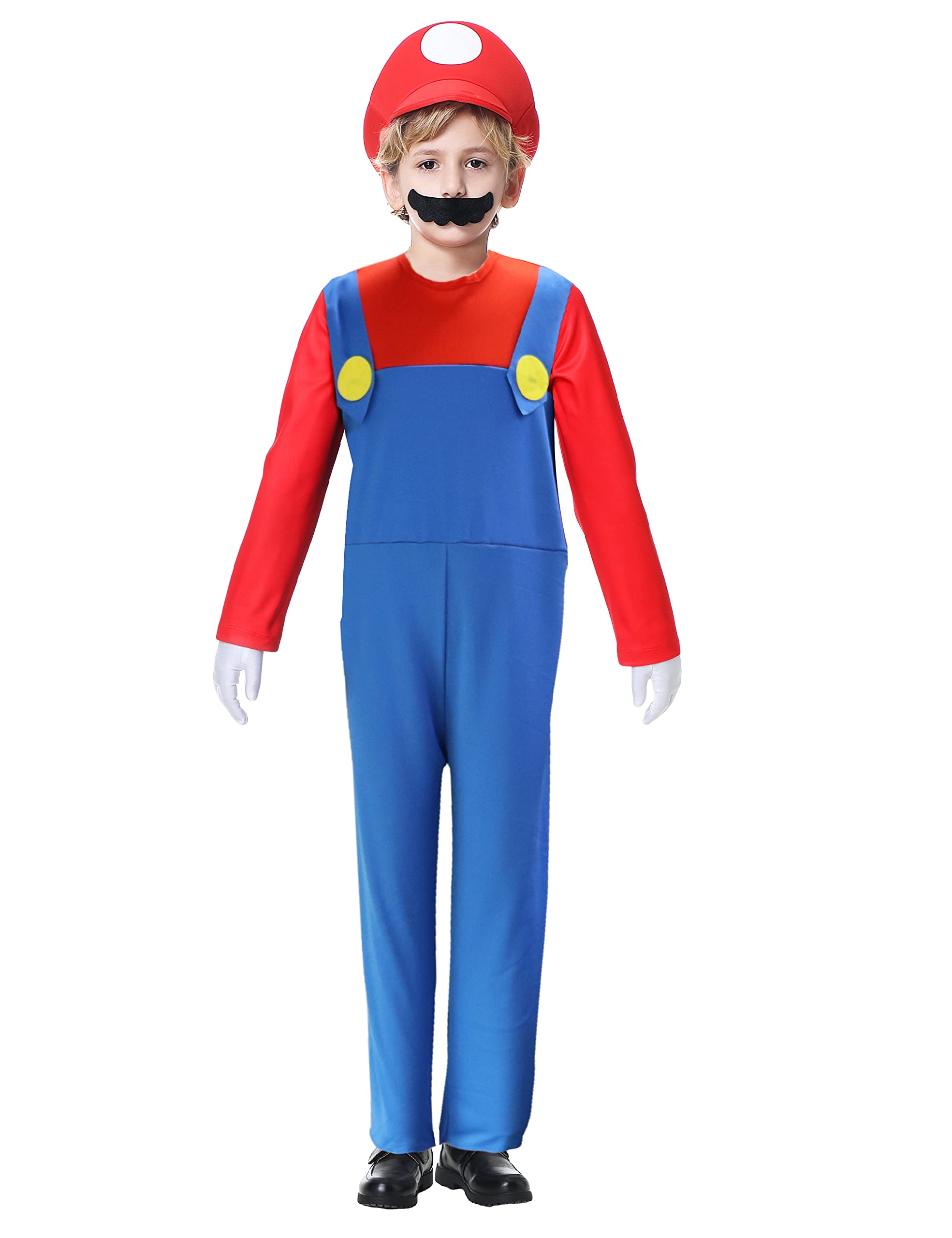 Ubaywey Disfraz de fontanero para niños, disfraz de carnaval, disfraz de Halloween, disfraz de gorra, guante y barba