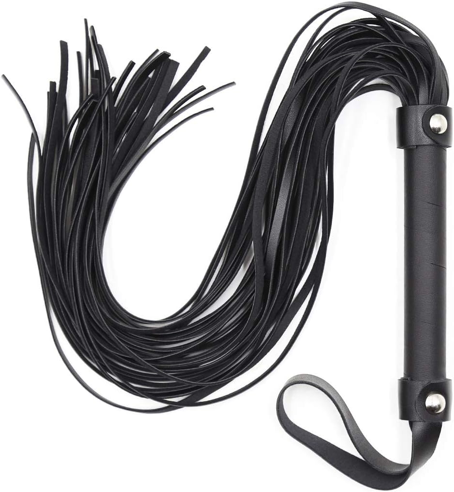 Leather Flogger BDSM Tassel Whip, Faux Leather Multi-Tail Sensory Play Flogger with Non-Slip Handle and Wrist Loop, Bondage Roleplay Accessories for Couples