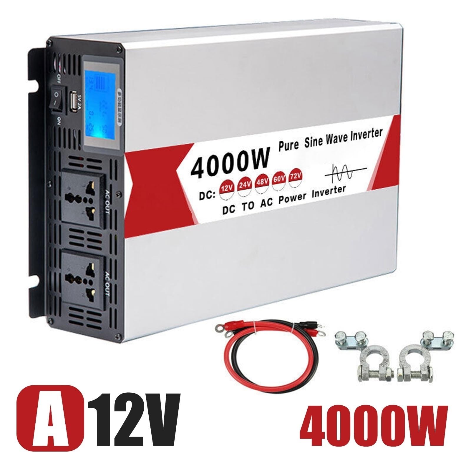 Inversor Solar, Inversor de onda sinusoidal pura de potencia máxima de 4000 W, 12 V, 24 V, 48 V y 60 V, inversores solares de 4000 W, 50 Hz(12V 4000W)