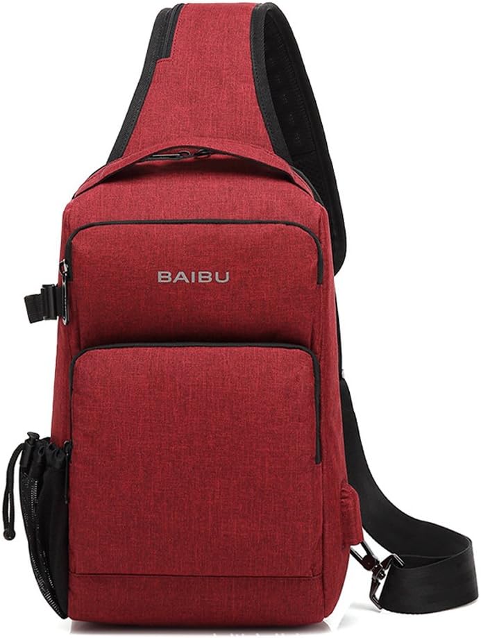 Small Shoulder Sling Backpack with USB Charging Port Business Chest Packs Crossbody Bag for Men Women Small Daypack for Outdoor Hiking Camping Fishing Fits 10"Ipad Tablet(1994Red)