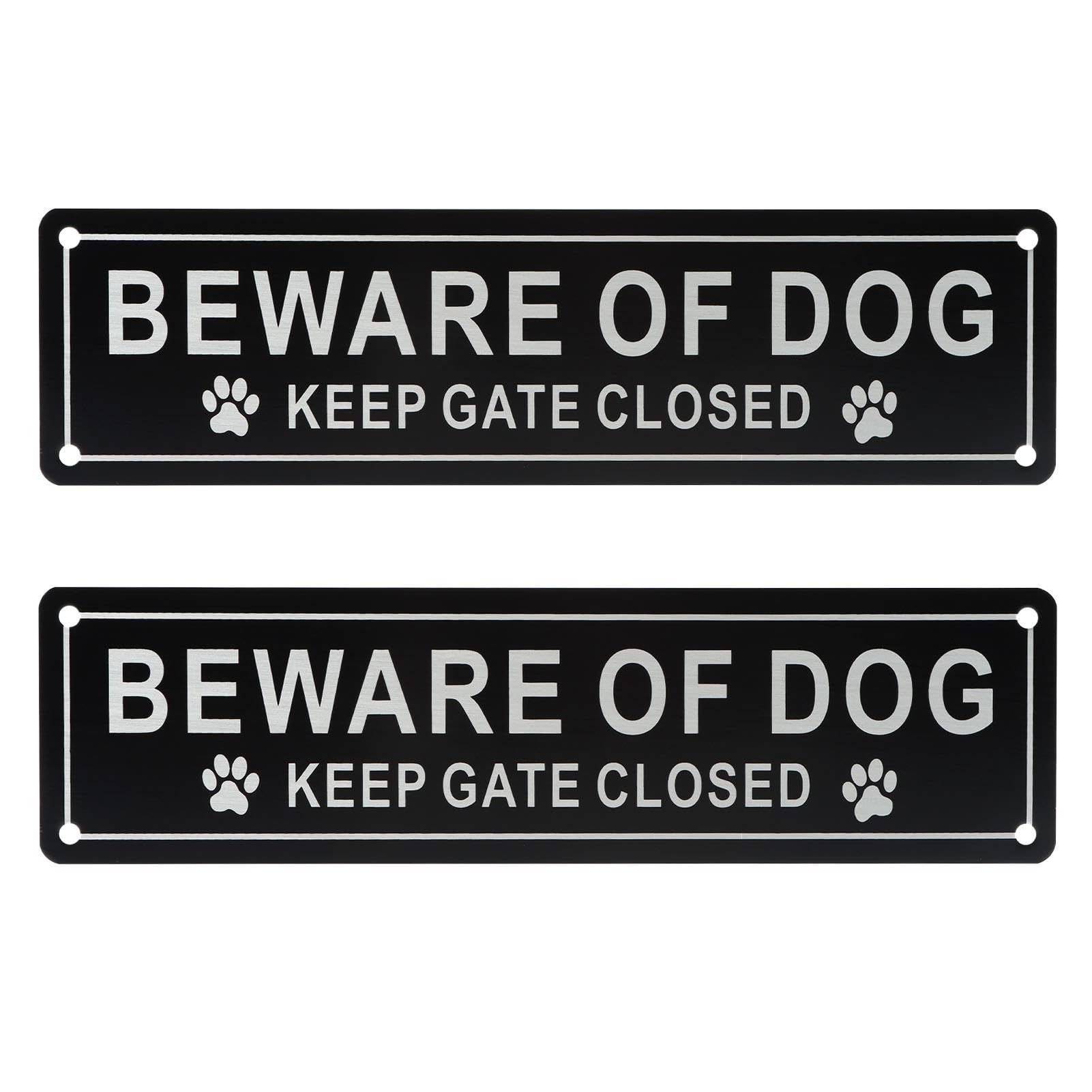 2 Pack Beware of Dog Sign, Aluminum, Keep Gate Closed Sign for Fence or Gate, 10 x 4 inchs(COLOR:Black)