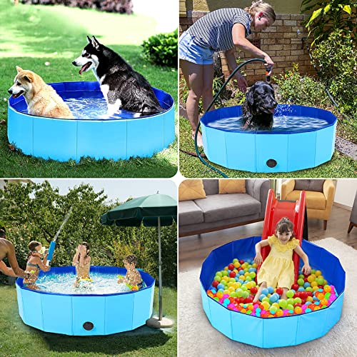 UUEMB Faltbarer Hundepool für Kleine und Große Hunde, 120 x 30cm Hundebadewanne Katzen Swimmingpool Planschbecken für Kinder, Haustier Schwimmbecken rutschfest Sicher Tragbar Kinderpool Blau