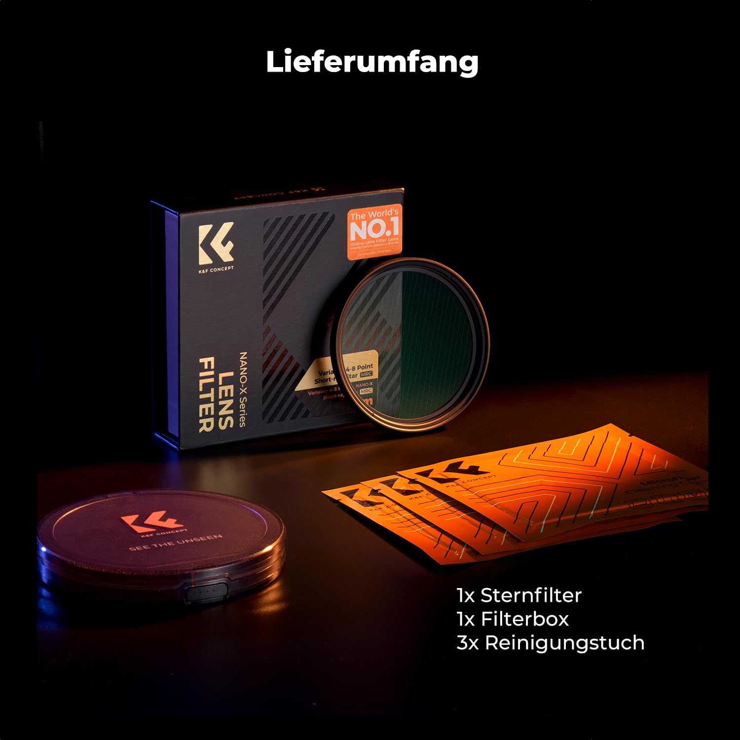 K&F CONCEPT Variabler Kurzstrahl-Sternfilter 4&8 Punkte Dezenter Glanz | 58mm,Optisches Glas,HD,Multi-Beschichtung,Wasserfest,für Nacht Lichtaufnahmen,Nano-Xcel Series