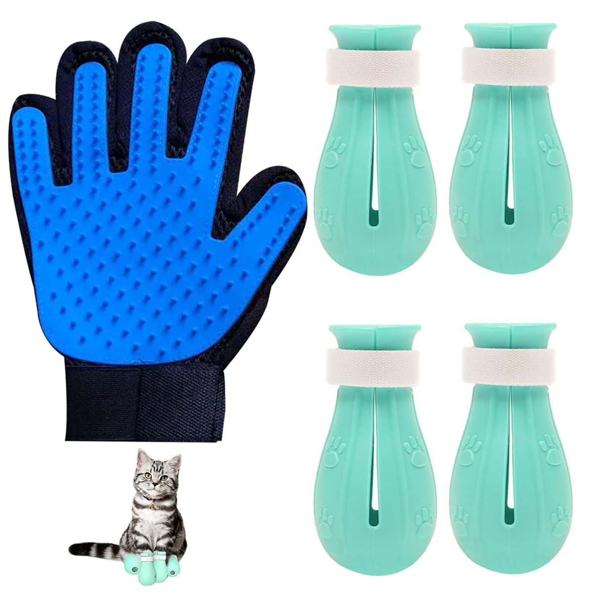POPETPOP 4 Stuks Siliconen Kattenvoetbeschermer Kat Klauw Covers Poot Beschermer tenpoot Handschoenen Covers ten Sokken Siliconen Schoenen Drie Generaties Silicagel