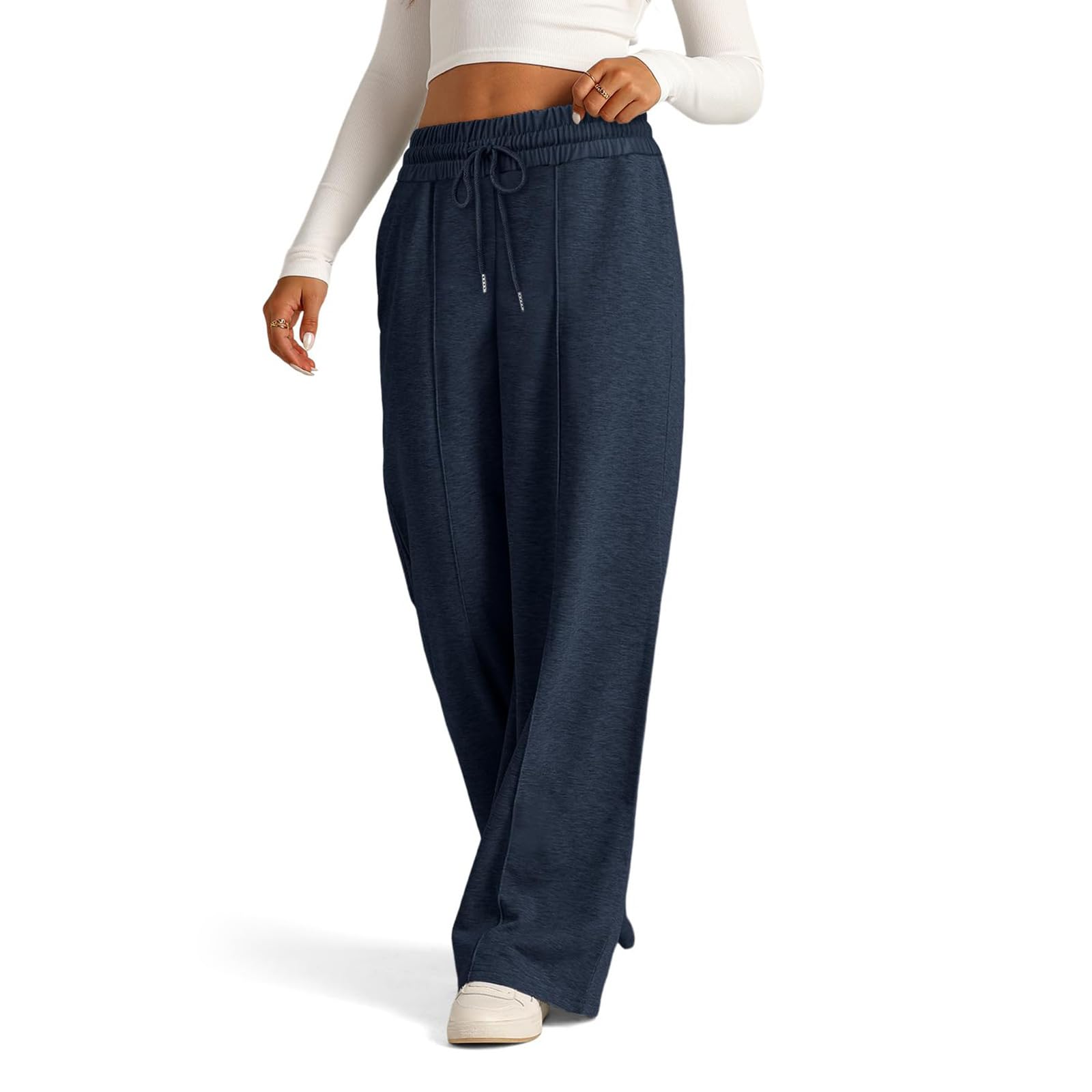 Pantaloni da donna a gamba larga Flowy Palazzo coulisse elastico in vita | Pantaloni a palazzo larghi a vita alta, comodi casual streetwear lounge pantaloni classici da trekking