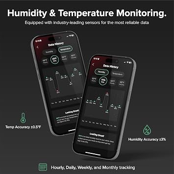 Klaro Valet - Octagonal Smart Humidity & Temperature Hygrometer Sensor, App Notifications, Guided Seasoning, WiFi Bridge & Digital Display for 24/7 Remote Monitoring - Black Finish (iOS & Android App)