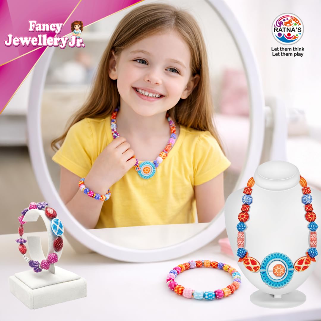 RATNA'S Fancy Jewellery Junior DIY Bead Craft Kit, Necklace Bracelet Earring Making Set for Kids 3+ Years 1