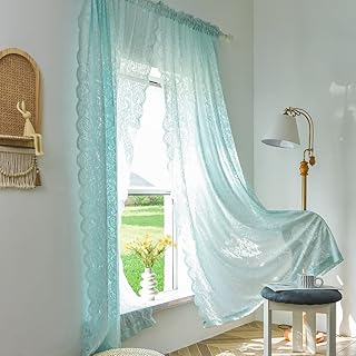 ALIGOGO Mint Coastal Curtains for Living Room Lace Sheer Curtains 96 inches Long Seafoam Curtain for Baby Girl Bedroom Ocean Coastal Beach Summer Decor 52 W x 96 L, 1 Pair, Aqua - Buy now