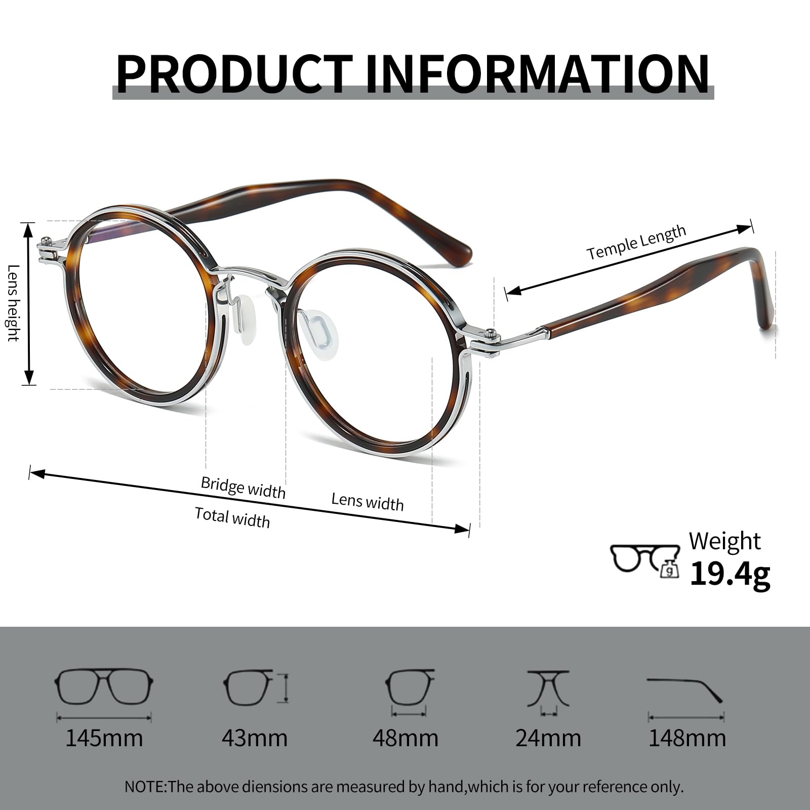 JOLLYNOVA Tate - Marco de gafas graduadas de acetato de titanio retro, gafas redondas de lujo con lentes de luz azul