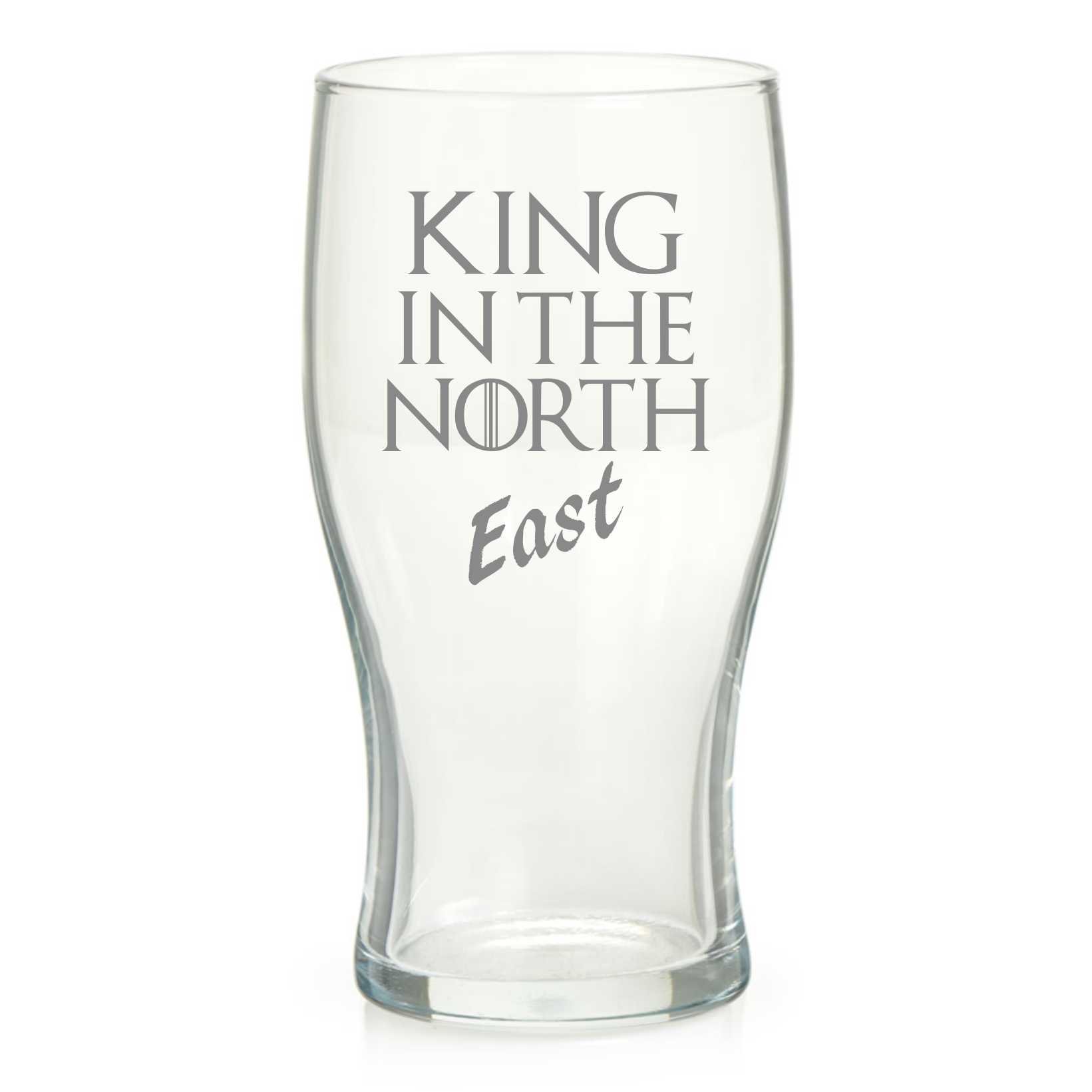 Game of Thrones Inspired "King in The North" Pint Glass with "East" and "West" Variants ("North East")