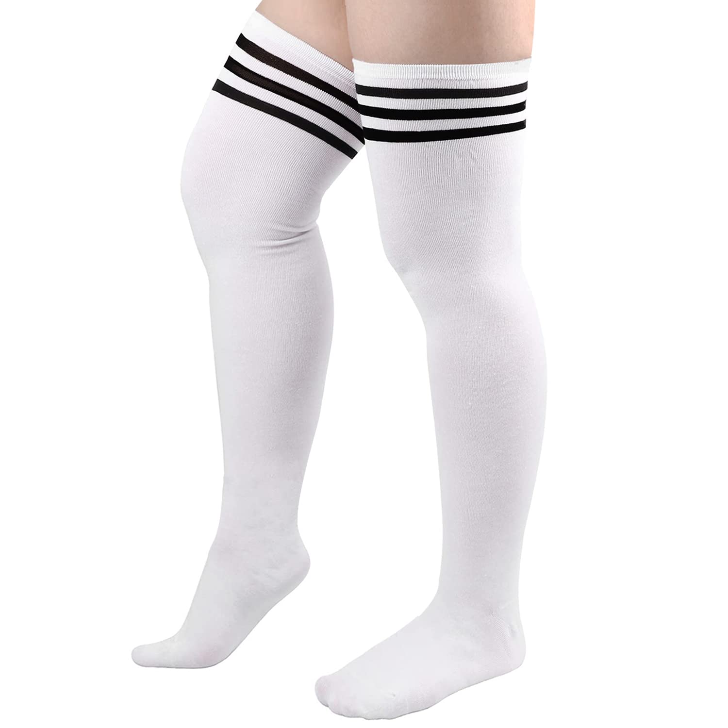 YELAIVP Plus Size Thigh High Socks Extra Large Stripe Over Knee High Stockings for Women