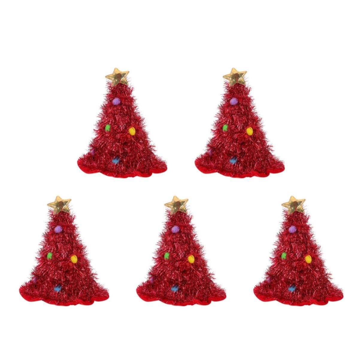 NUOBESTY 5 Pezzi Cappello di Natale Albero Rosso in Feltro con Grande Tesa