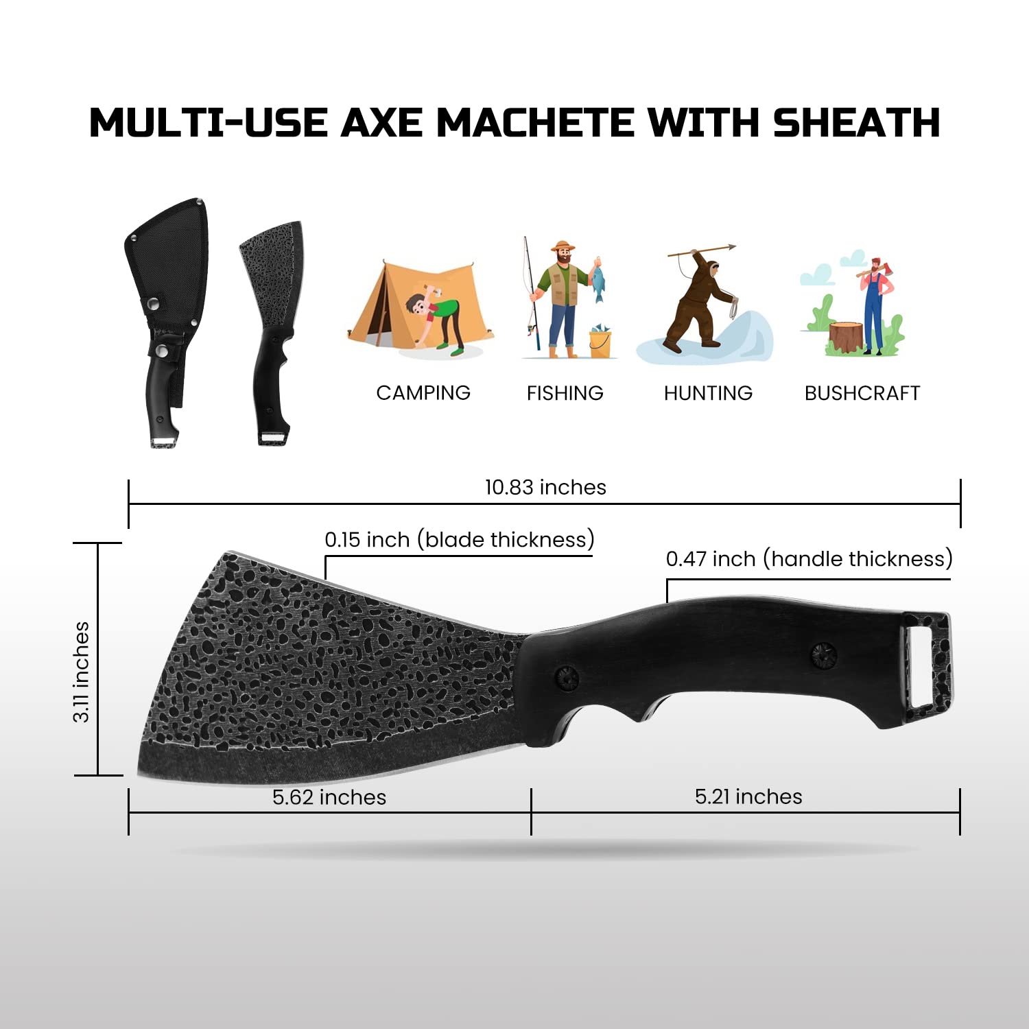 Leopcito Camping Machete Axe Survival Hatchet with Sheath, 11inch