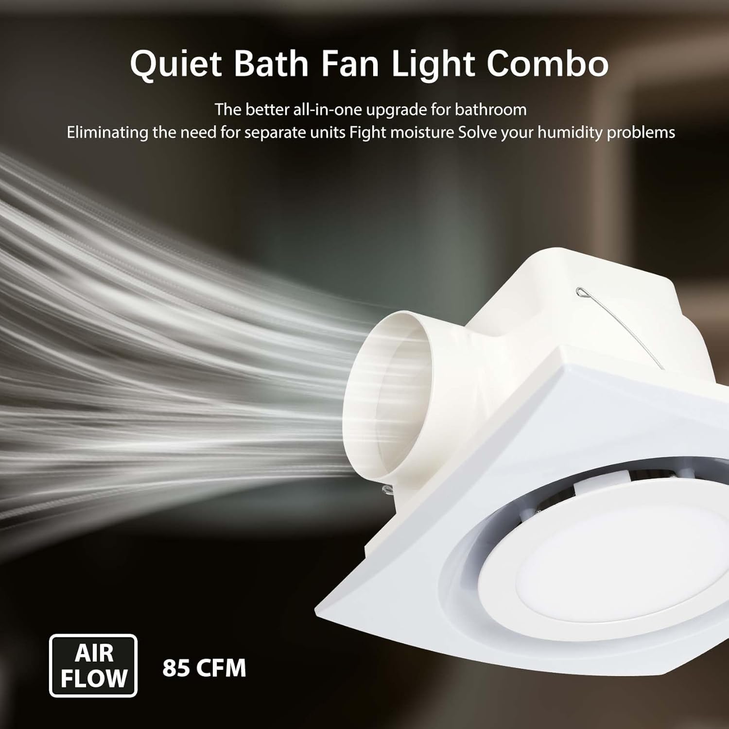 10 Inch Bathroom Exhaust Fan with Light, 85CFM 1.0 Sones Ultra Quiet Bathroom Vent Shower Exhaust Fan with Light,Mounting Hole : 8 x 8 Inches