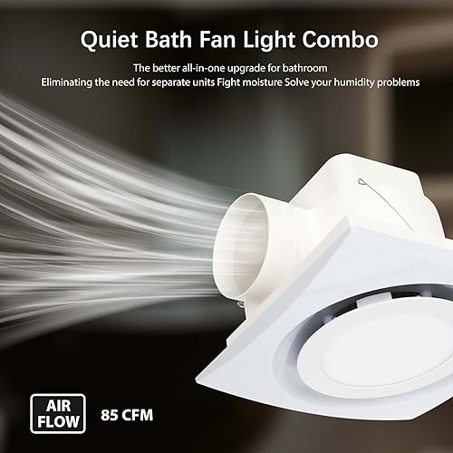 Miniatura 5 de Extractor de baño silencioso de 10 pulgadas con luz, ventilación de baño con luz, ventilador de escape de ducha con luz 1.0 Sone 85CFM, ideal para