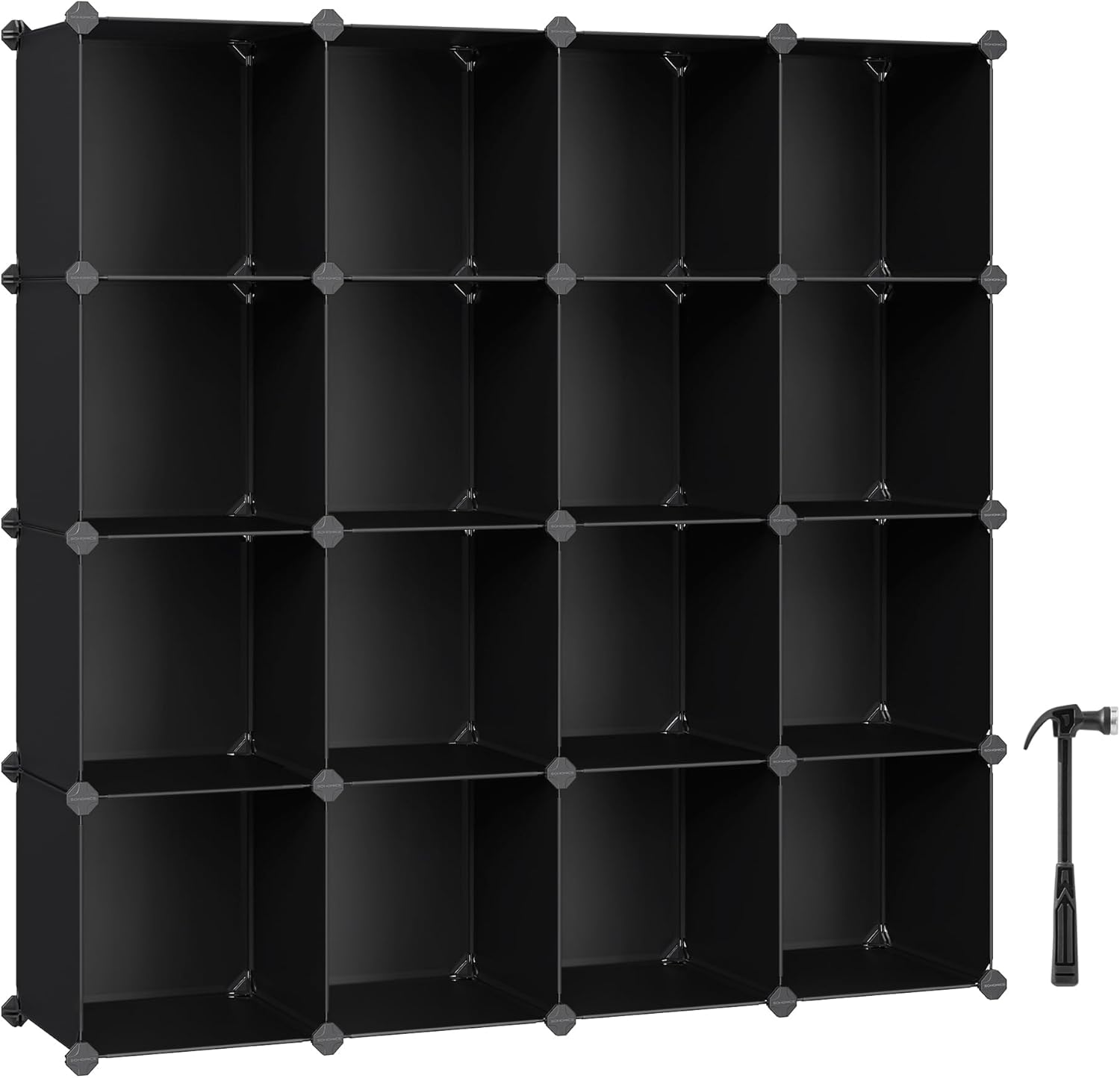 SONGMICS Cube Storage Organizer, Set of 16 Plastic Cubes, Closet Organizers and Storage, Room Organization, Bedroom Living Room, 12.2 x 48.4 x 48.4 Inches, Black ULPC44BK