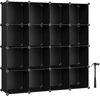 SONGMICS Cube Storage Organizer, Set of 16 Plastic Cubes, Closet Organizers and Storage, Room Organization, Bedroom Living Room, 12.2 x 48.4 x 48.4 Inches, Black ULPC44BK