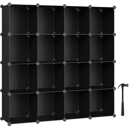 SONGMICS Cube Storage Organizer, Set of 16 Plastic Cubes, Closet Organizers and Storage, Room Organization, Bedroom Living Room, 12.2 x 48.4 x 48.4 Inches, Black ULPC44BK