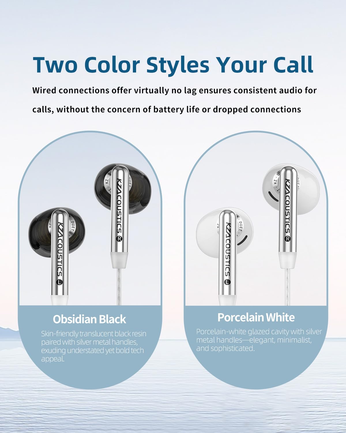 KZ Duet - Auricolari in-ear cablati con doppio driver, con microfono, per PC, cellulare, Nintendo Switch, isolamento acustico, auricolari stereo HD, comodi per i viaggi (bianco, microfono)