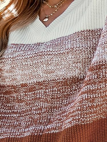 Image of CUPSHE Women Sweater Striped V-Neck Tops Long Drop Sleeve Pullover Casual